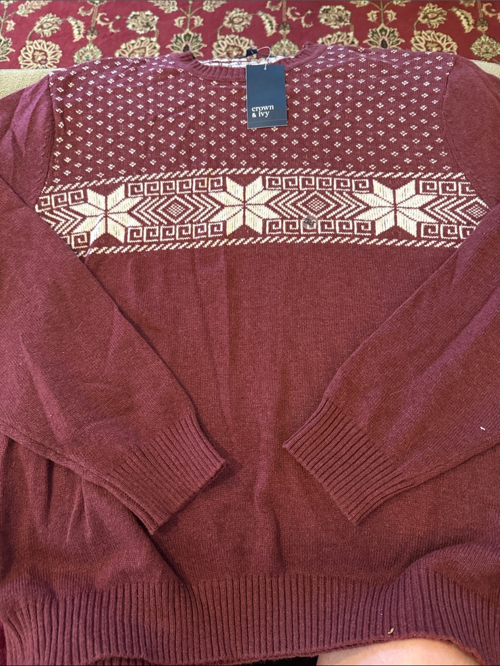 Crown and Ivy Size 2XLT Tall Snowflake Fairisle Red Maple Sweater (TD)